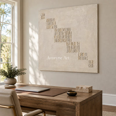 Descending Order: Textured Beige Grid Abstract Wall Art — office frameless