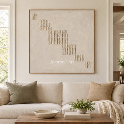 Descending Order: Textured Beige Grid Abstract Wall Art — villa wood