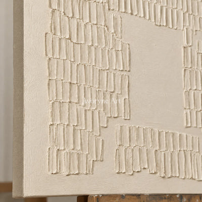 Inner Courtyard: Textured Beige Grid Relief Wall Art — detail easel