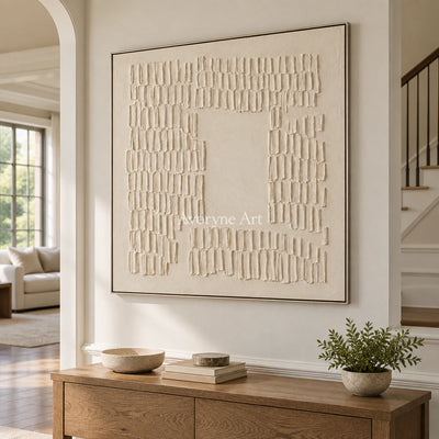 Inner Courtyard: Textured Beige Grid Relief Wall Art — entry silver