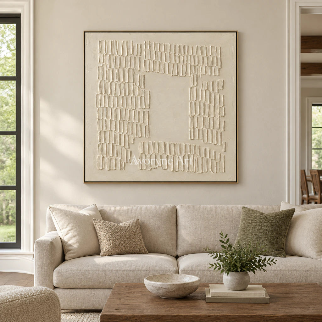 Inner Courtyard: Textured Beige Grid Relief Wall Art — living gold