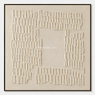 Inner Courtyard: Textured Beige Grid Relief Wall Art — primary