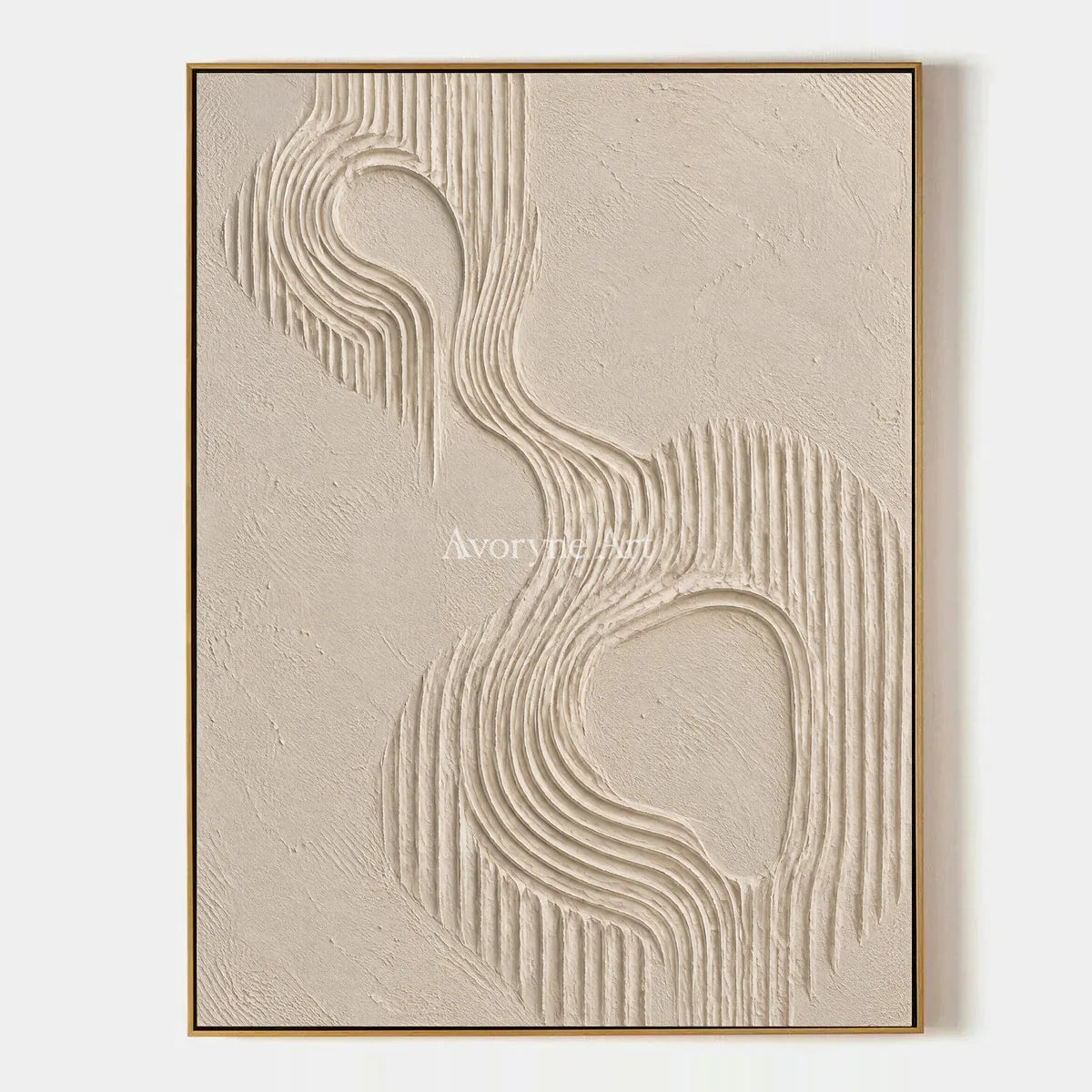 Contour Echo: Textured Beige Grooved Abstract Wall Art — primary