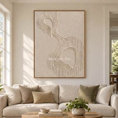 Contour Echo: Textured Beige Grooved Abstract Wall Art — villa wood