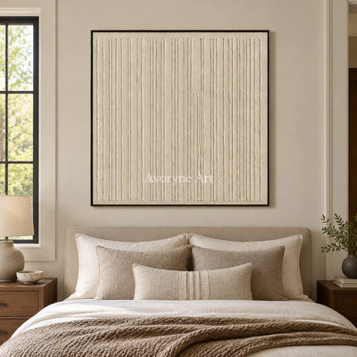 Ivory Rhythm: Textured Beige Linear Relief Wall Art — bedroom black