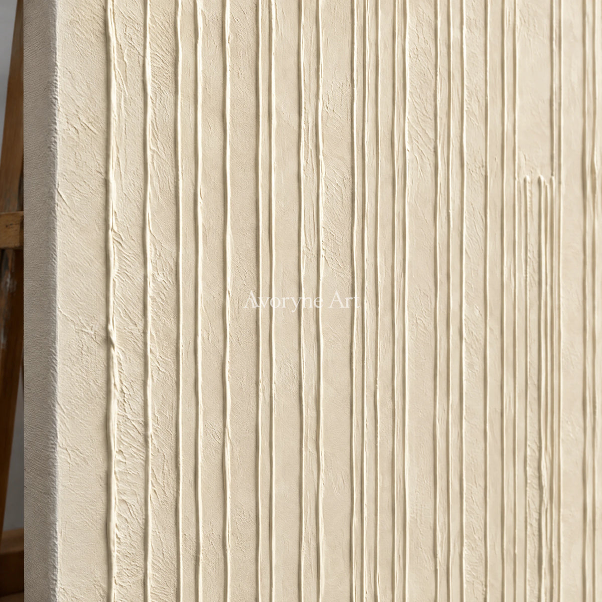 Ivory Rhythm: Textured Beige Linear Relief Wall Art — detail easel