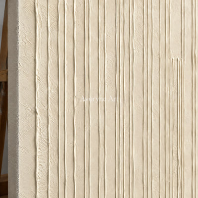 Ivory Rhythm: Textured Beige Linear Relief Wall Art — detail easel