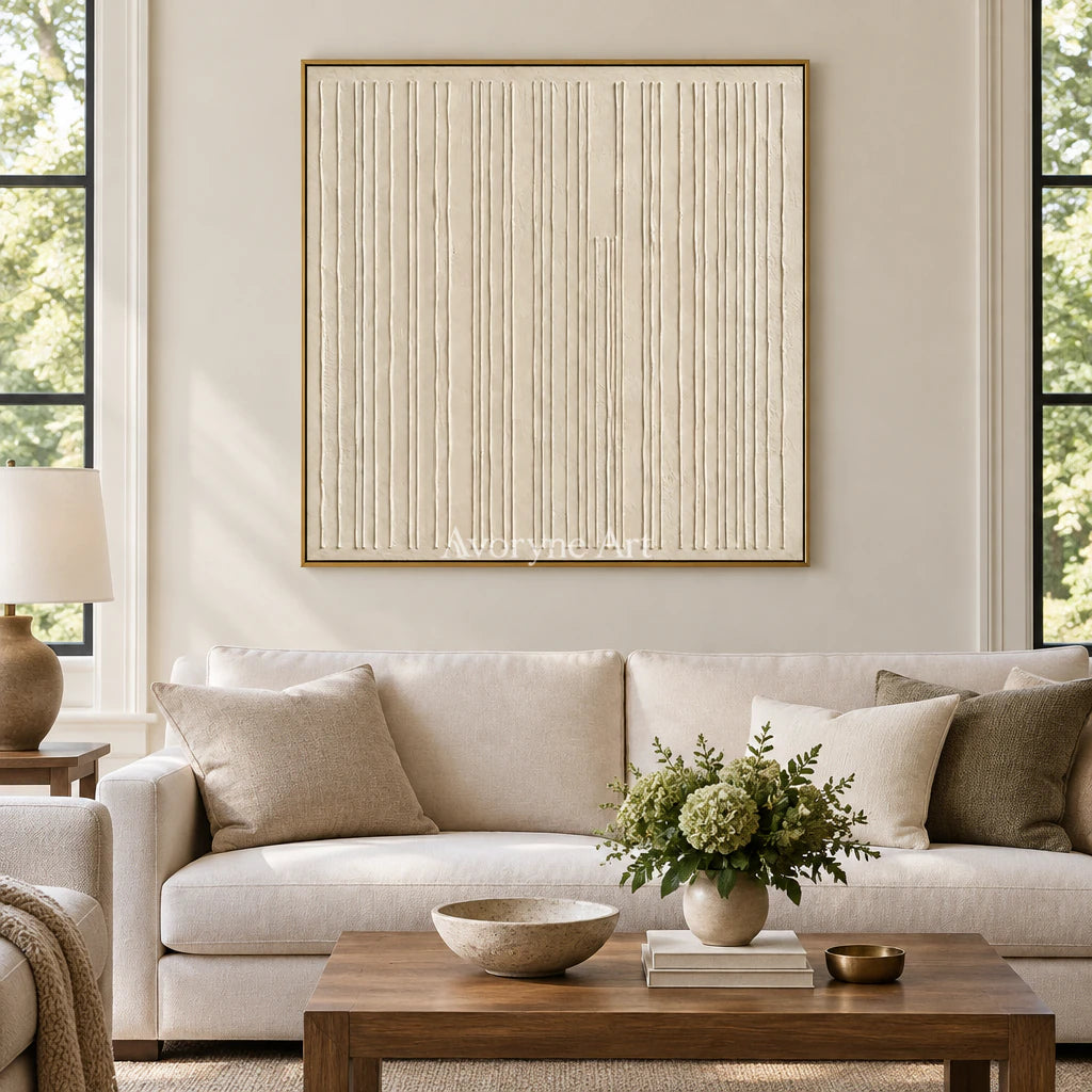 Ivory Rhythm: Textured Beige Linear Relief Wall Art — living gold