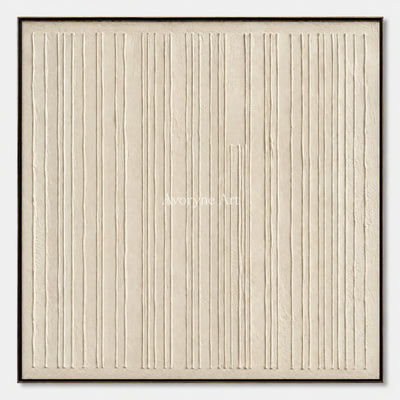 Ivory Rhythm: Textured Beige Linear Relief Wall Art — primary
