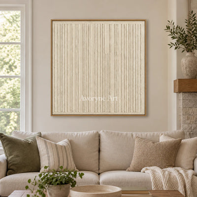 Ivory Rhythm: Textured Beige Linear Relief Wall Art — villa wood