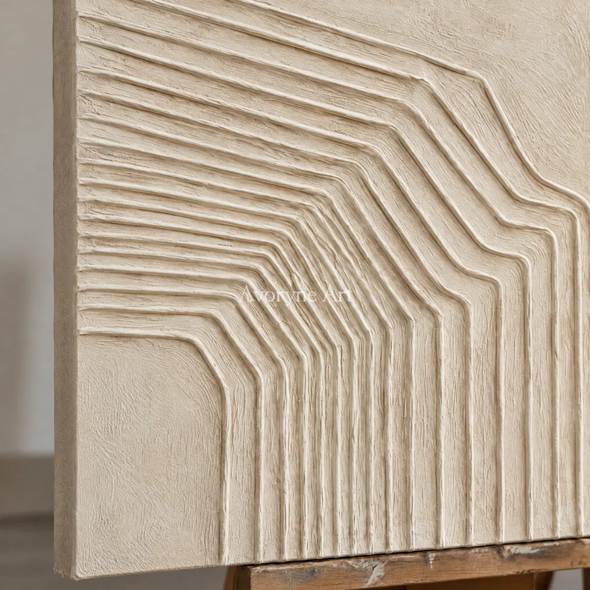 Contour Pairing: Textured Beige Relief Diptych Wall Art — detail easel