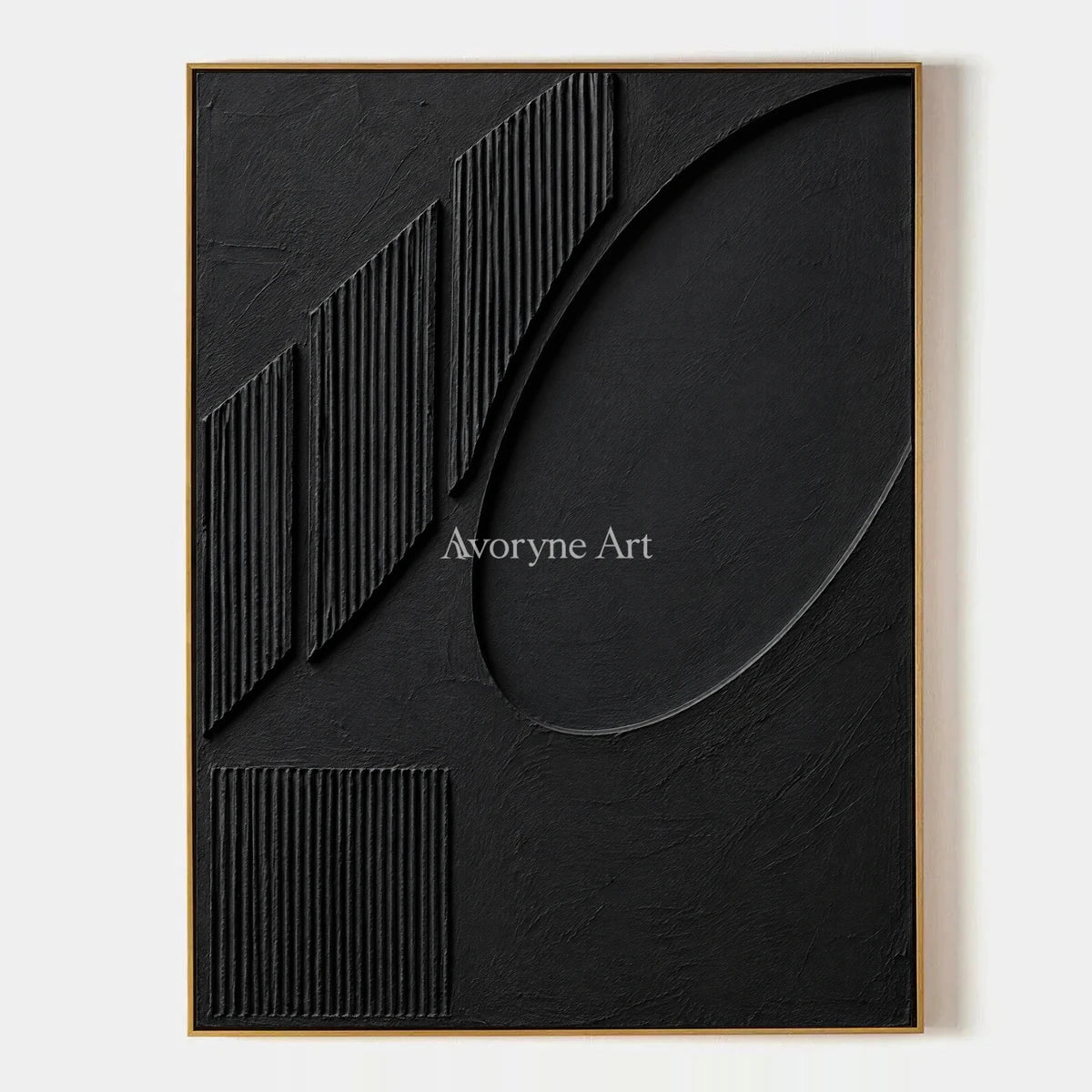 Shadow Recess: Textured Black Grooved Relief Wall Art — primary