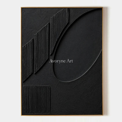 Shadow Recess: Textured Black Grooved Relief Wall Art — primary