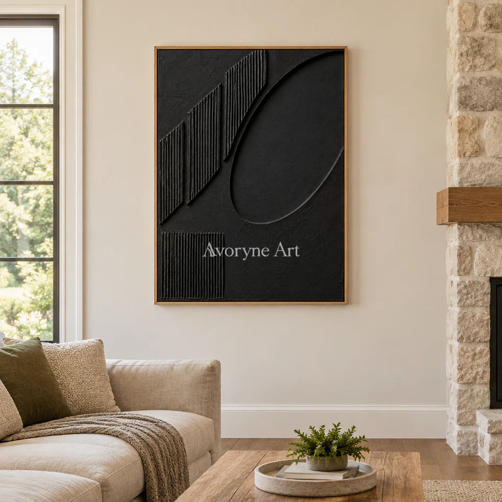 Shadow Recess: Textured Black Grooved Relief Wall Art — villa wood