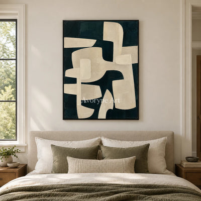 Night Interlock: Textured Black Ivory Geometric Art — bedroom black