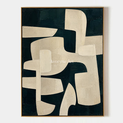 Night Interlock: Textured Black Ivory Geometric Art — primary