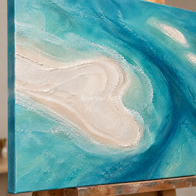 Azure Sandbars: Textured Blue Coastal Relief Wall Art — detail easel