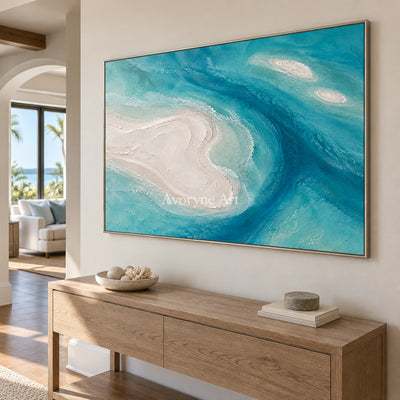 Azure Sandbars: Textured Blue Coastal Relief Wall Art — entry silver