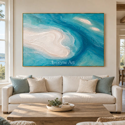 Azure Sandbars: Textured Blue Coastal Relief Wall Art — living gold