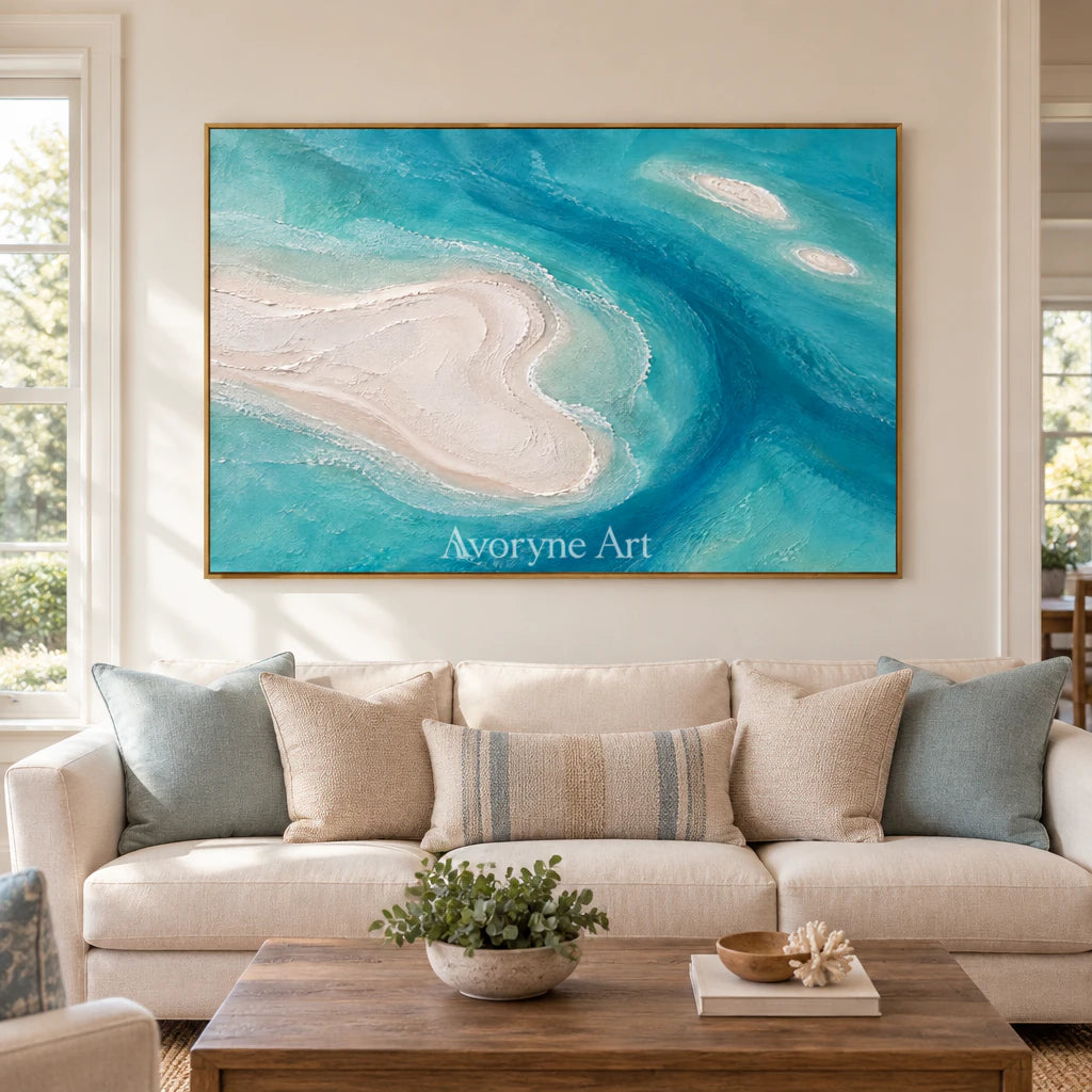 Azure Sandbars: Textured Blue Coastal Relief Wall Art — villa wood