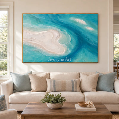 Azure Sandbars: Textured Blue Coastal Relief Wall Art — villa wood