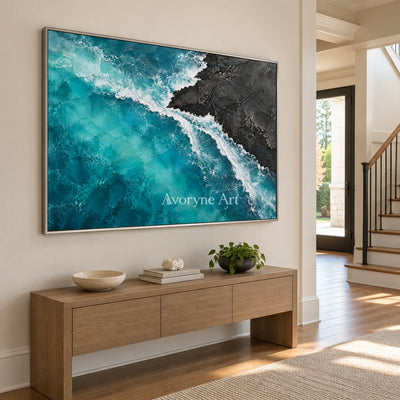 Volcanic Tide: Textured Blue Coastal Relief Wall Art — entry silver