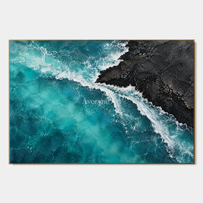 Volcanic Tide: Textured Blue Coastal Relief Wall Art — primary