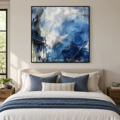 Cobalt Motion: Textured Blue Expressive Abstract Art — bedroom black