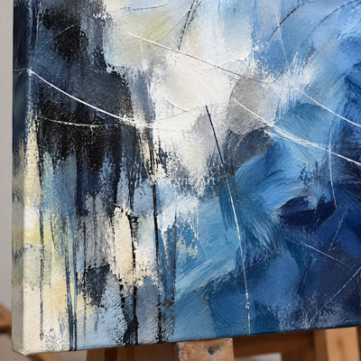 Cobalt Motion: Textured Blue Expressive Abstract Art — detail easel