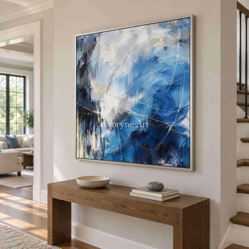 Cobalt Motion: Textured Blue Expressive Abstract Art — entry silver
