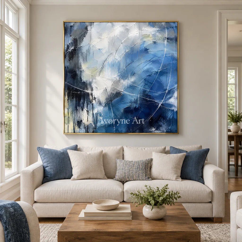 Cobalt Motion: Textured Blue Expressive Abstract Art — living gold