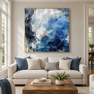 Cobalt Motion: Textured Blue Expressive Abstract Art — living gold
