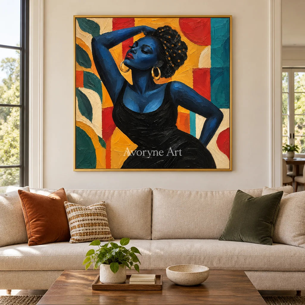 Azure Muse: Textured Blue Figure Colorful Wall Art — living gold