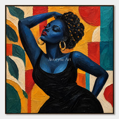 Azure Muse, hand-painted textured blue figure colorful wall art by Nadia Tan