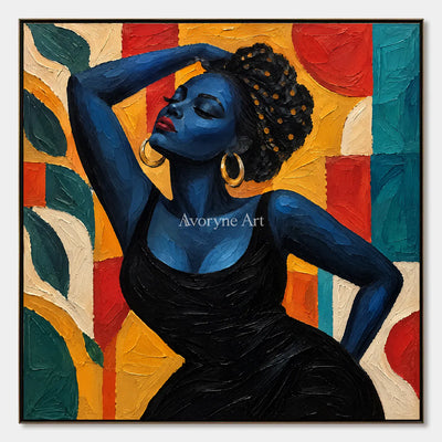 Azure Muse: Textured Blue Figure Colorful Wall Art — primary