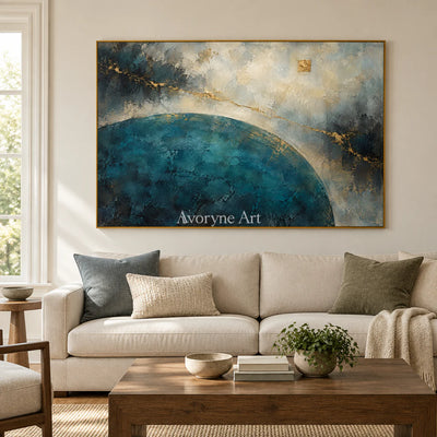Teal Meridian: Textured Blue Gold Abstract Wall Art — living gold