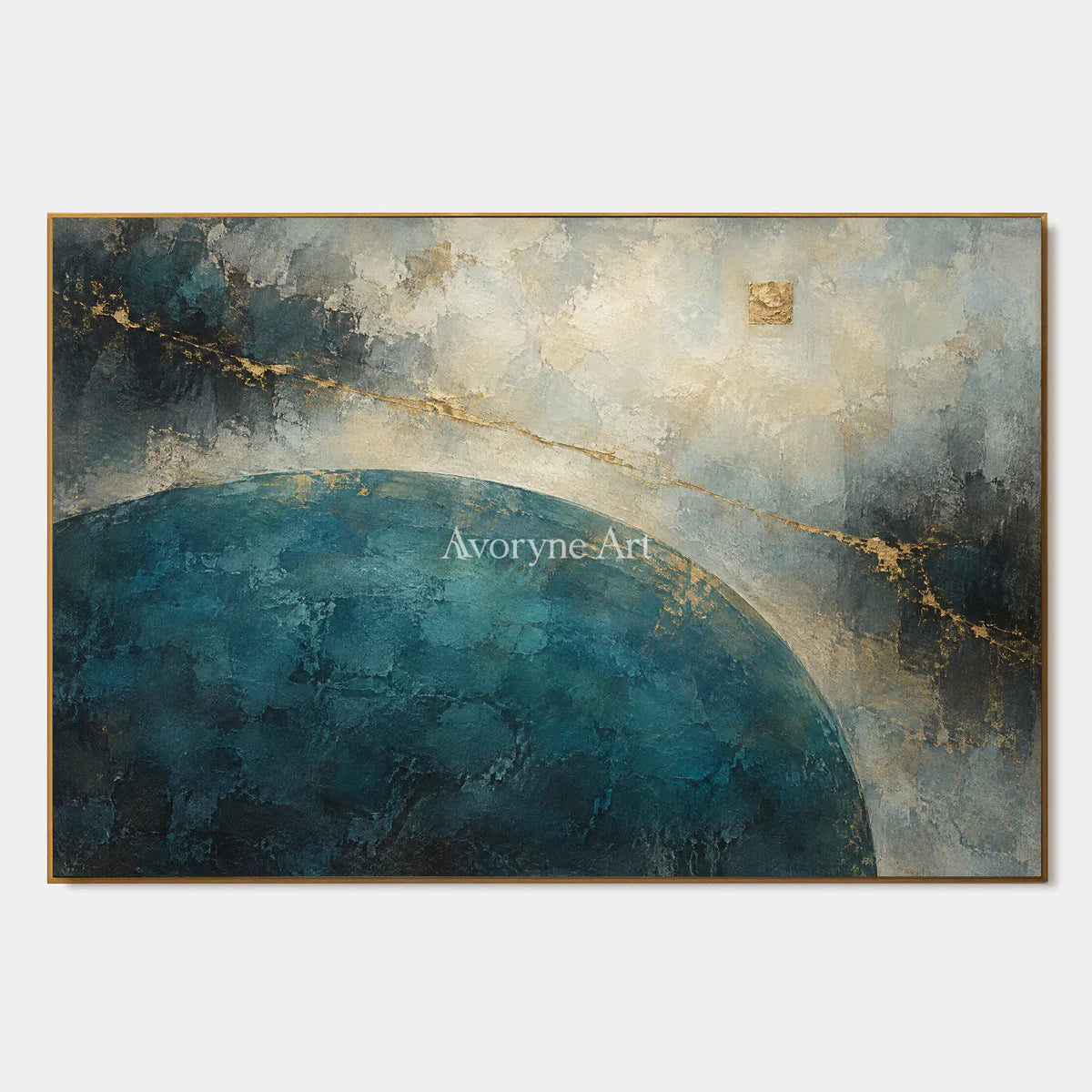Teal Meridian: Textured Blue Gold Abstract Wall Art — primary