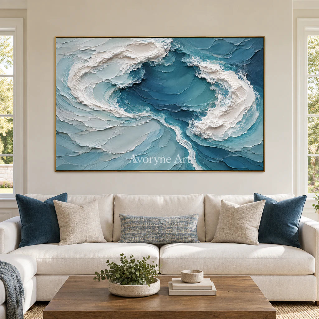 Blue Confluence: Textured Blue Ocean Relief Wall Art — living gold