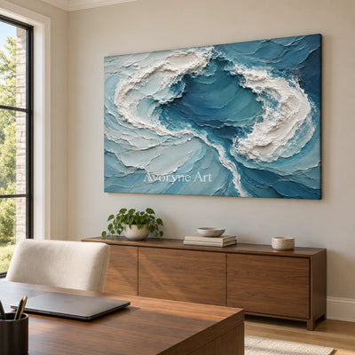 Blue Confluence: Textured Blue Ocean Relief Wall Art — office frameless