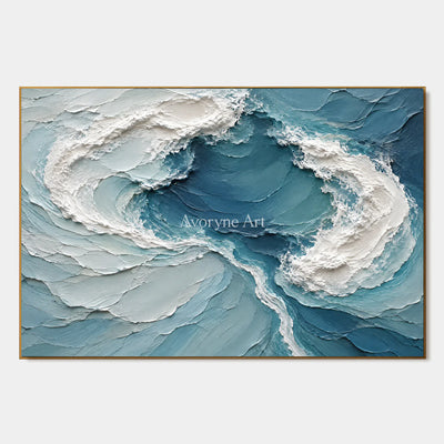 Blue Confluence: Textured Blue Ocean Relief Wall Art — primary