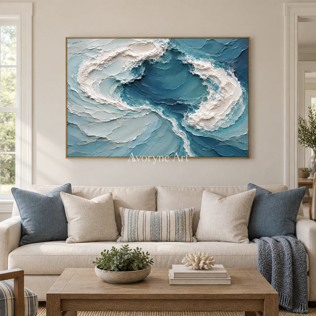 Blue Confluence: Textured Blue Ocean Relief Wall Art — villa wood