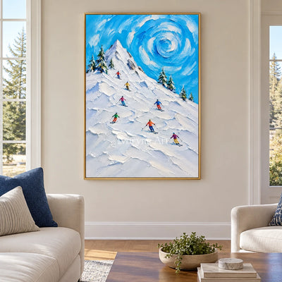Alpine Whirl: Textured Blue Ski Landscape Wall Art — living gold