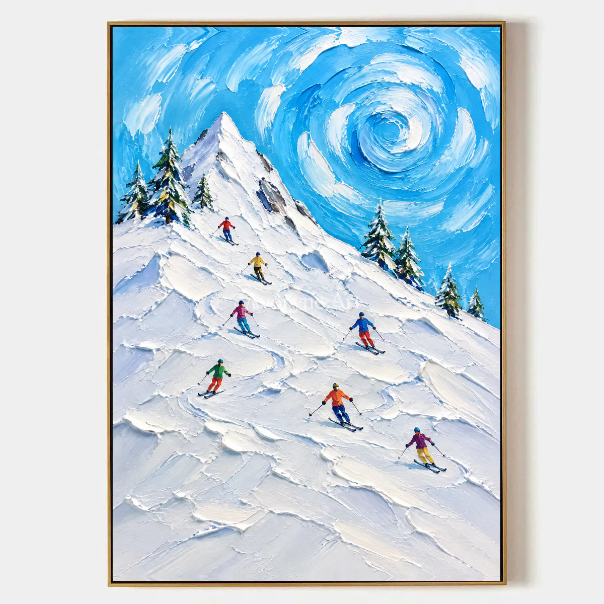 Alpine Whirl: Textured Blue Ski Landscape Wall Art — primary