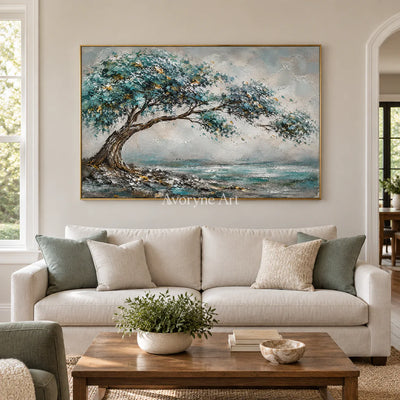 Windward Canopy: Textured Blue Tree Landscape Wall Art — living gold