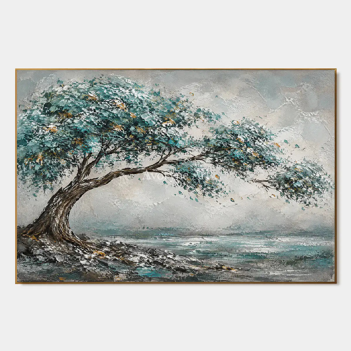 Windward Canopy: Textured Blue Tree Landscape Wall Art — primary