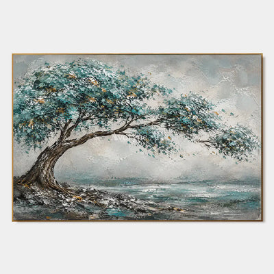 Windward Canopy: Textured Blue Tree Landscape Wall Art — primary