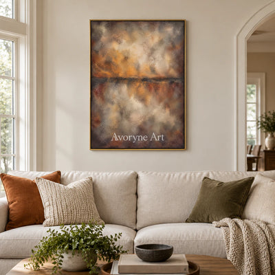 Ember Mist: Textured Brown Abstract Horizon Wall Art — living gold