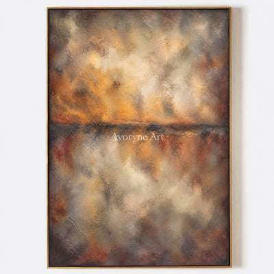 Ember Mist: Textured Brown Abstract Horizon Wall Art — primary