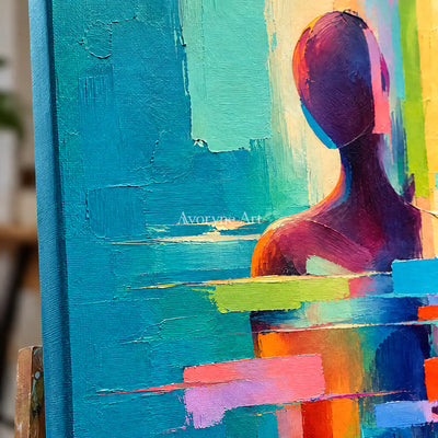 Prism Echo: Textured Colorful Figure Abstract Art — detail easel