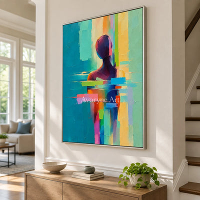 Prism Echo: Textured Colorful Figure Abstract Art — entry silver